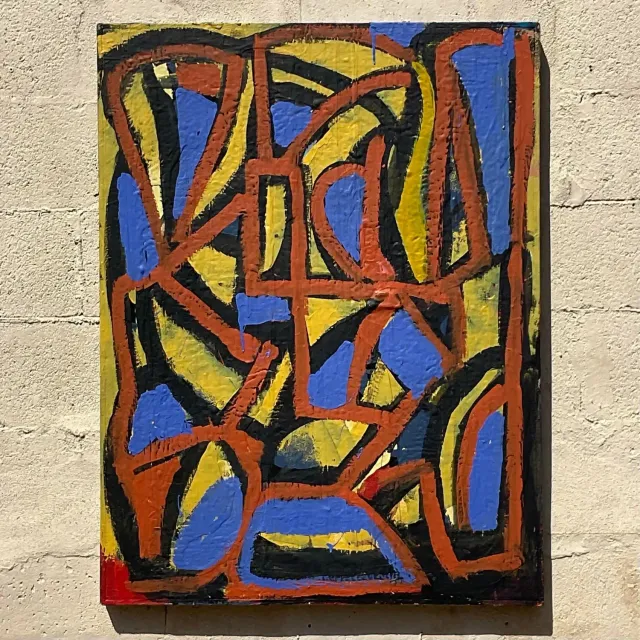 Vintage Boho Geometric Abstract Oil on Canvas — additional photo 8