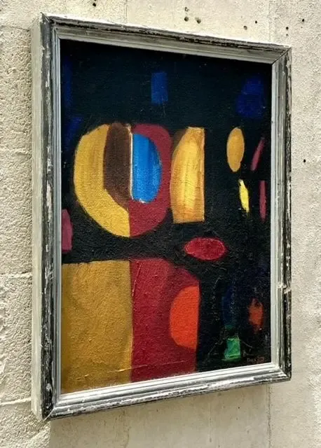 Vintage Boho Geometric Abstract Oil Painting on Board — additional photo 1