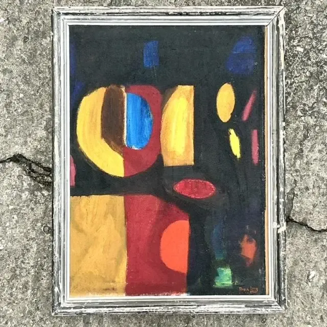Vintage Boho Geometric Abstract Oil Painting on Board — additional photo 3