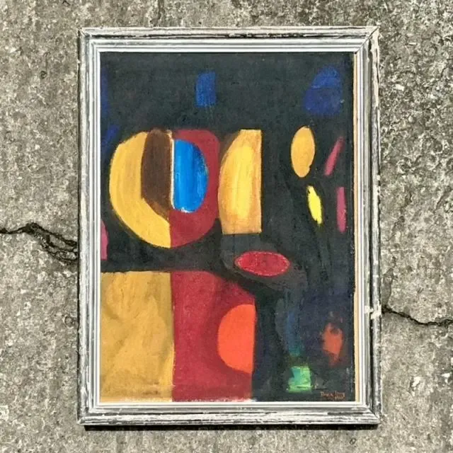 Vintage Boho Geometric Abstract Oil Painting on Board — additional photo 5