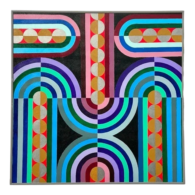 Vintage Boho Geometric Abstract Oil Painting on Canvas