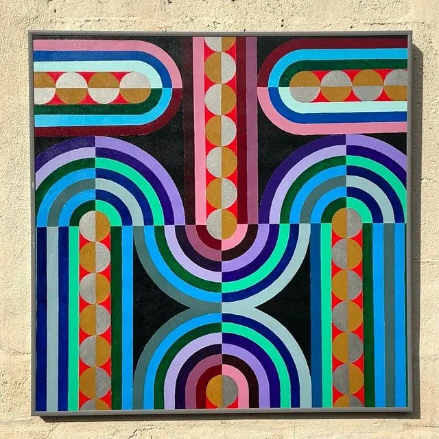 Vintage Boho Geometric Abstract Oil Painting on Canvas — additional photo 1