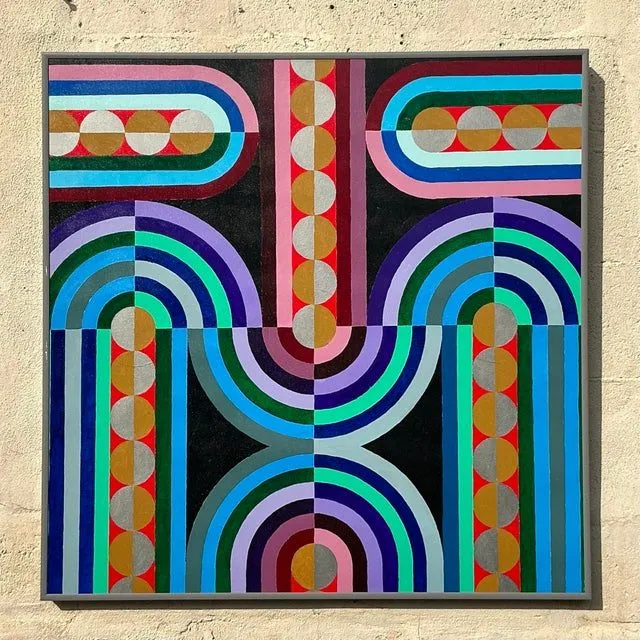 Vintage Boho Geometric Abstract Oil Painting on Canvas — additional photo 2