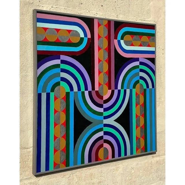 Vintage Boho Geometric Abstract Oil Painting on Canvas — additional photo 3