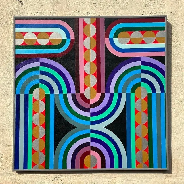 Vintage Boho Geometric Abstract Oil Painting on Canvas — additional photo 4