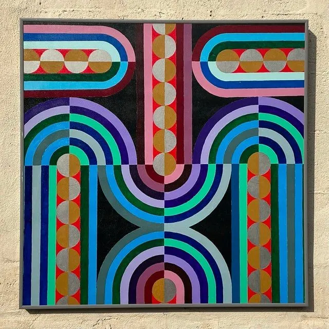 Vintage Boho Geometric Abstract Oil Painting on Canvas — additional photo 5