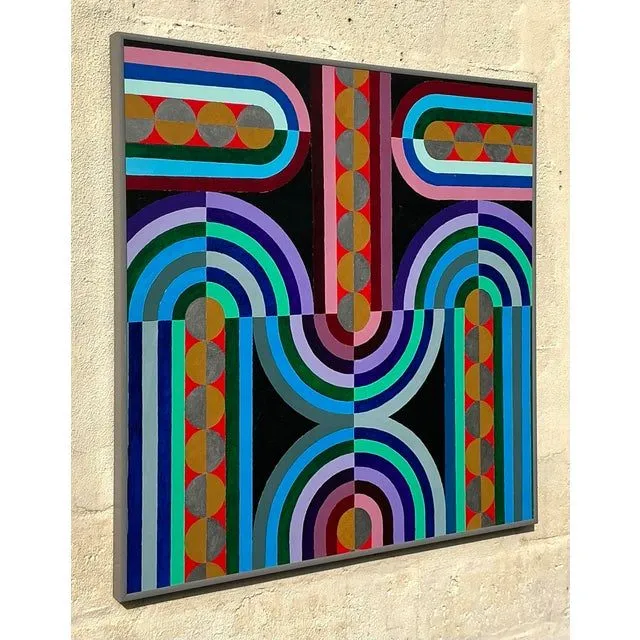 Vintage Boho Geometric Abstract Oil Painting on Canvas — additional photo 6
