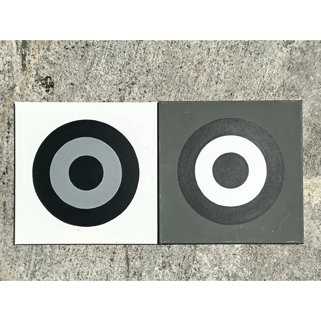 Vintage Boho Geometric Abstract Original Oil Paintings on Canvas Set of 2 — additional photo 1