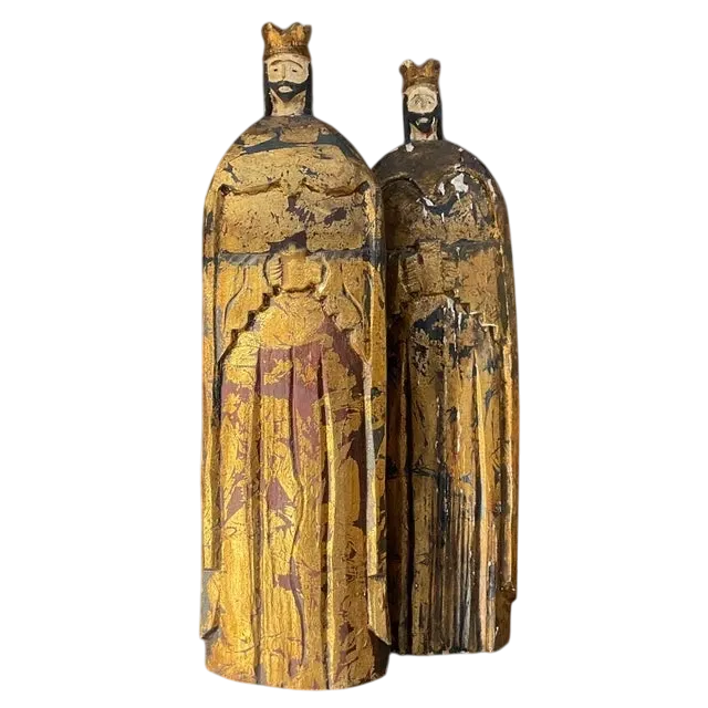Vintage Boho Gilt Carved Wood Santos Figures- a Pair — additional photo 4