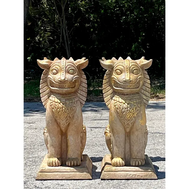 Vintage Boho Gilt Plaster Over Wood Foo Dogs - A Pair — additional photo 2