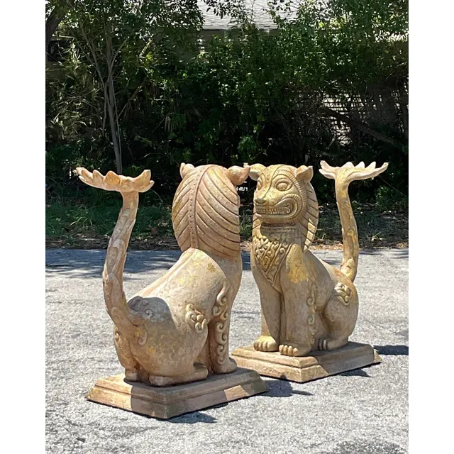 Vintage Boho Gilt Plaster Over Wood Foo Dogs - A Pair — additional photo 6