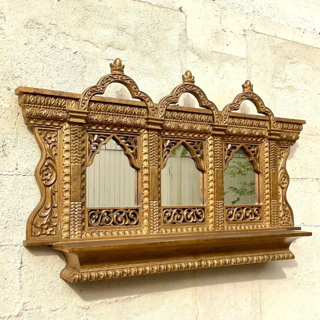 Vintage Boho Gilt Temple Wall Mirror — additional photo 4