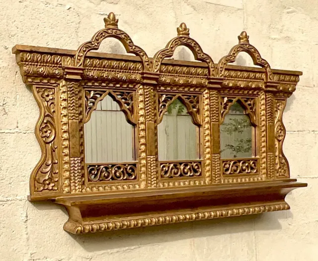 Vintage Boho Gilt Temple Wall Mirror — additional photo 5