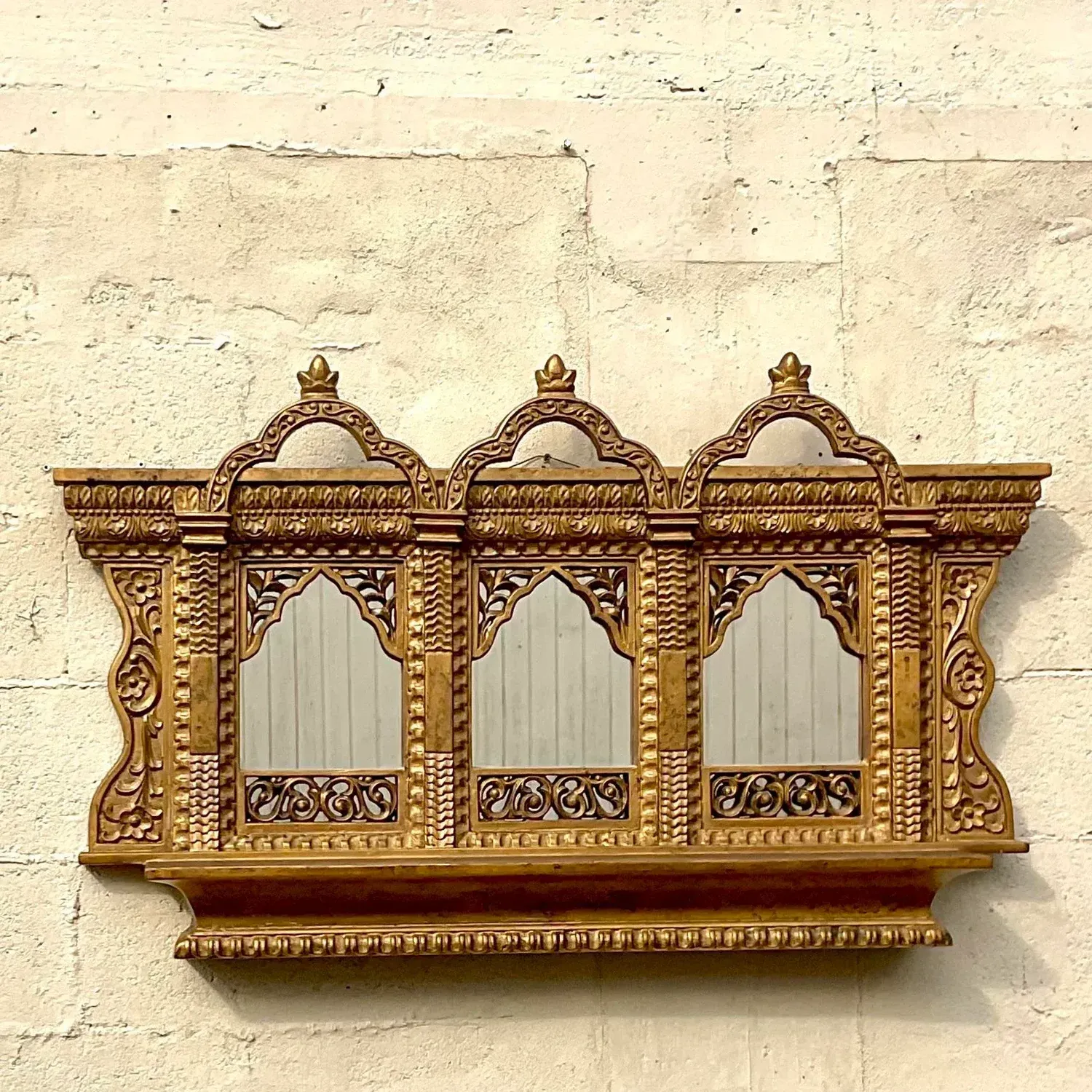 Vintage Boho Gilt Temple Wall Mirror — additional photo 7