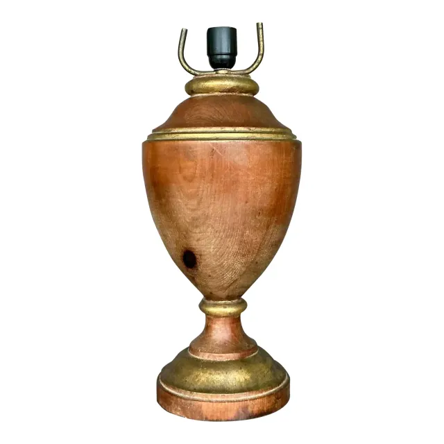 Vintage Boho Gilt Tipped Turned Wood Lamp — additional photo 1
