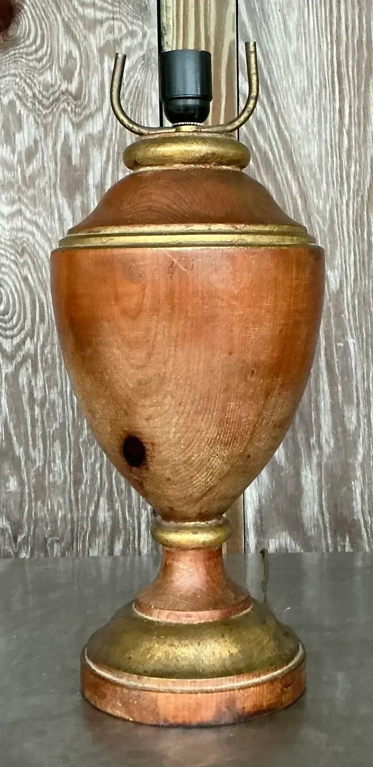 Vintage Boho Gilt Tipped Turned Wood Lamp — additional photo 2
