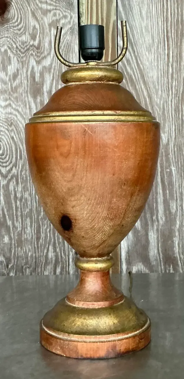 Vintage Boho Gilt Tipped Turned Wood Lamp — additional photo 2