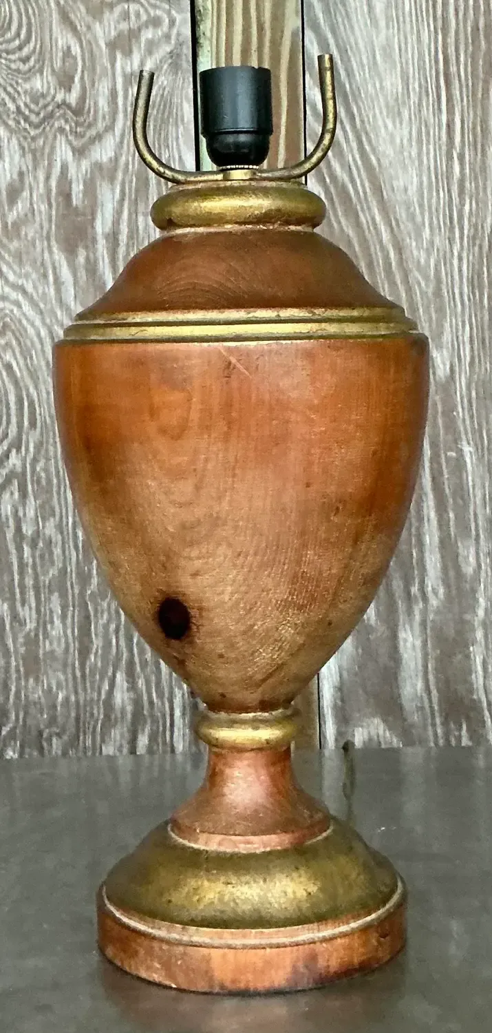 Vintage Boho Gilt Tipped Turned Wood Lamp — additional photo 3