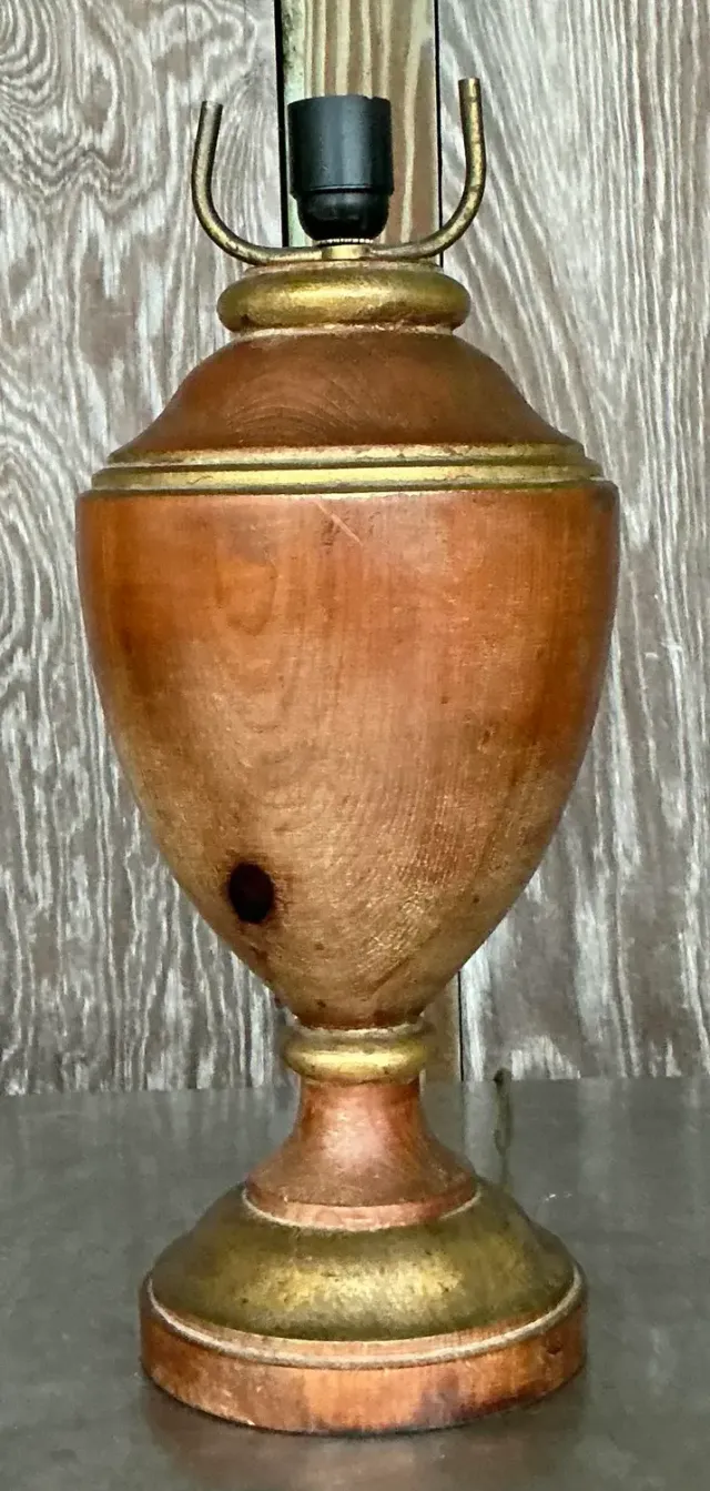 Vintage Boho Gilt Tipped Turned Wood Lamp — additional photo 3