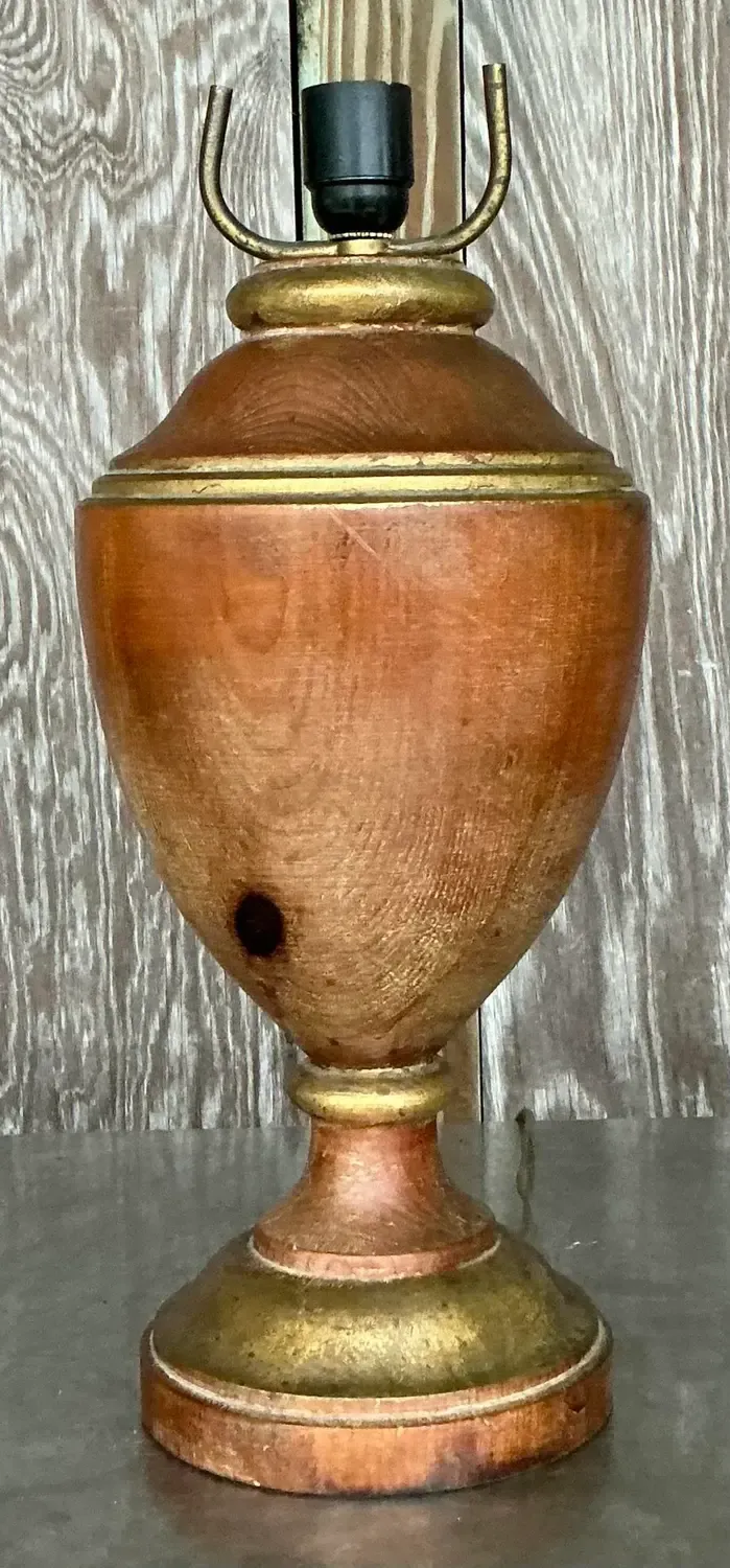 Vintage Boho Gilt Tipped Turned Wood Lamp — additional photo 4