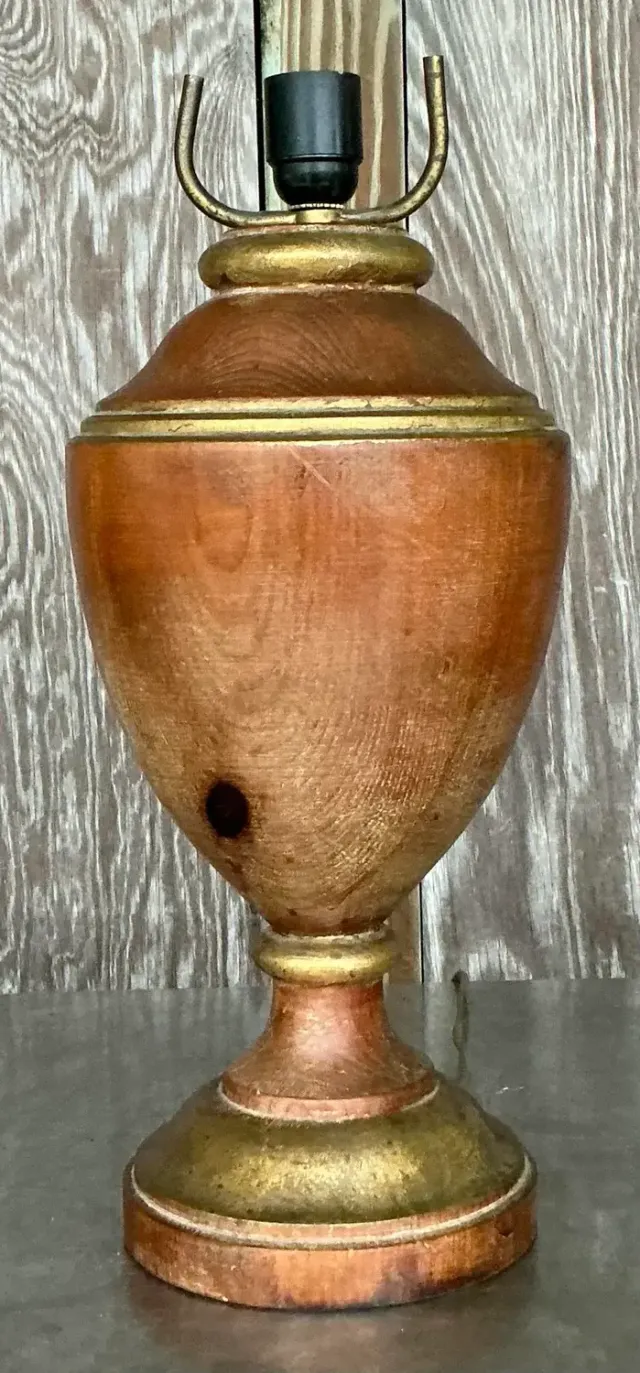 Vintage Boho Gilt Tipped Turned Wood Lamp — additional photo 4
