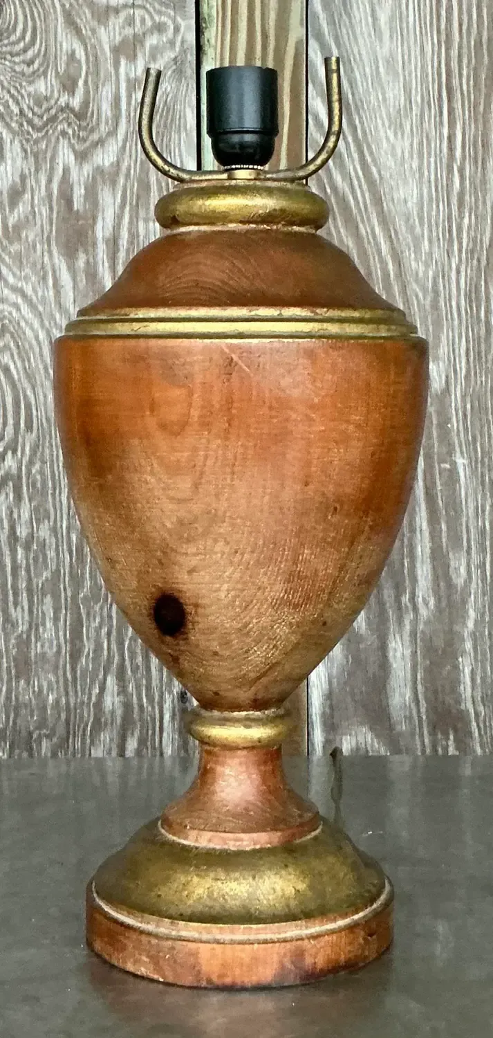 Vintage Boho Gilt Tipped Turned Wood Lamp — additional photo 5