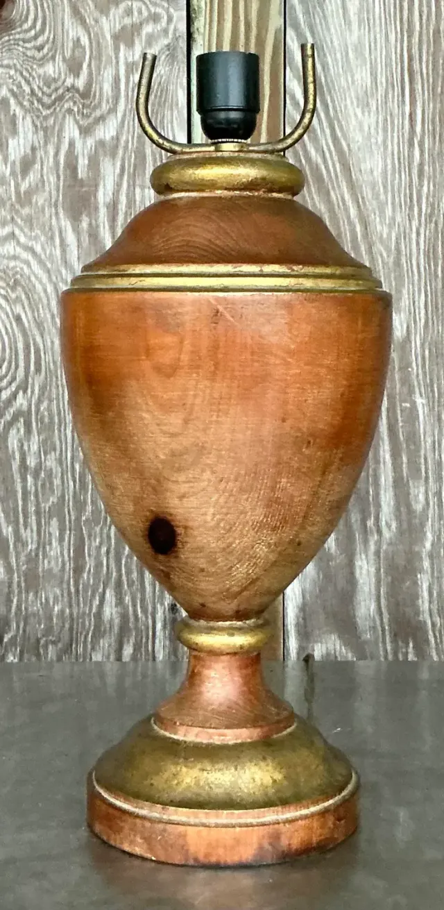 Vintage Boho Gilt Tipped Turned Wood Lamp — additional photo 6