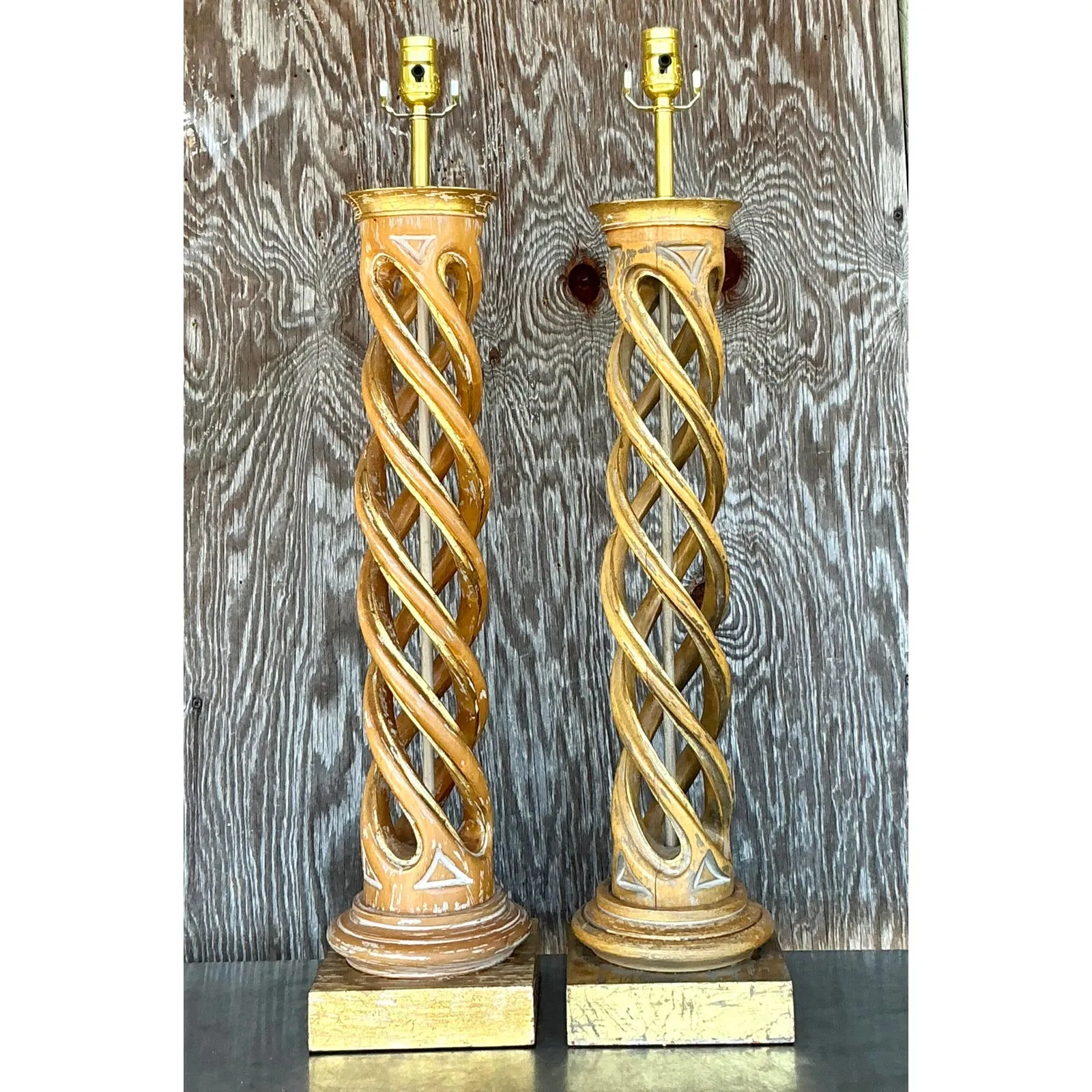 Vintage Boho Gilt Tipped Twist Lamps - A Pair — additional photo 2