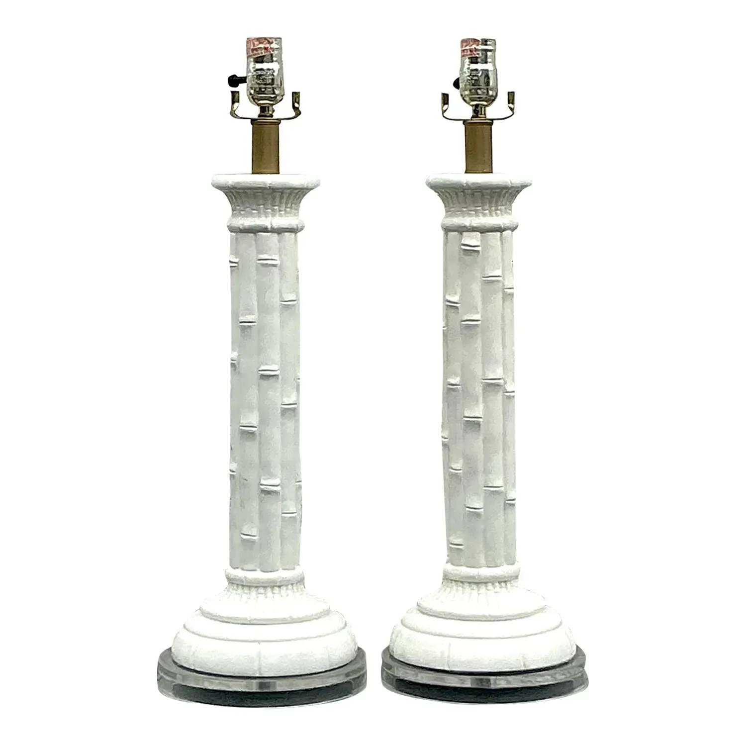 Vintage Boho Glazed Ceramic Bamboo Lamps - a Pair — additional photo 1