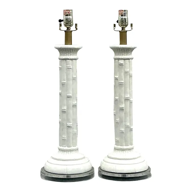 Vintage Boho Glazed Ceramic Bamboo Lamps - a Pair — additional photo 1