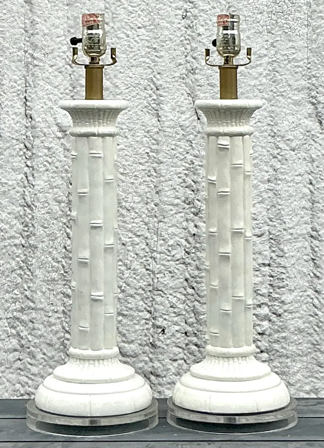 Vintage Boho Glazed Ceramic Bamboo Lamps - a Pair — additional photo 3