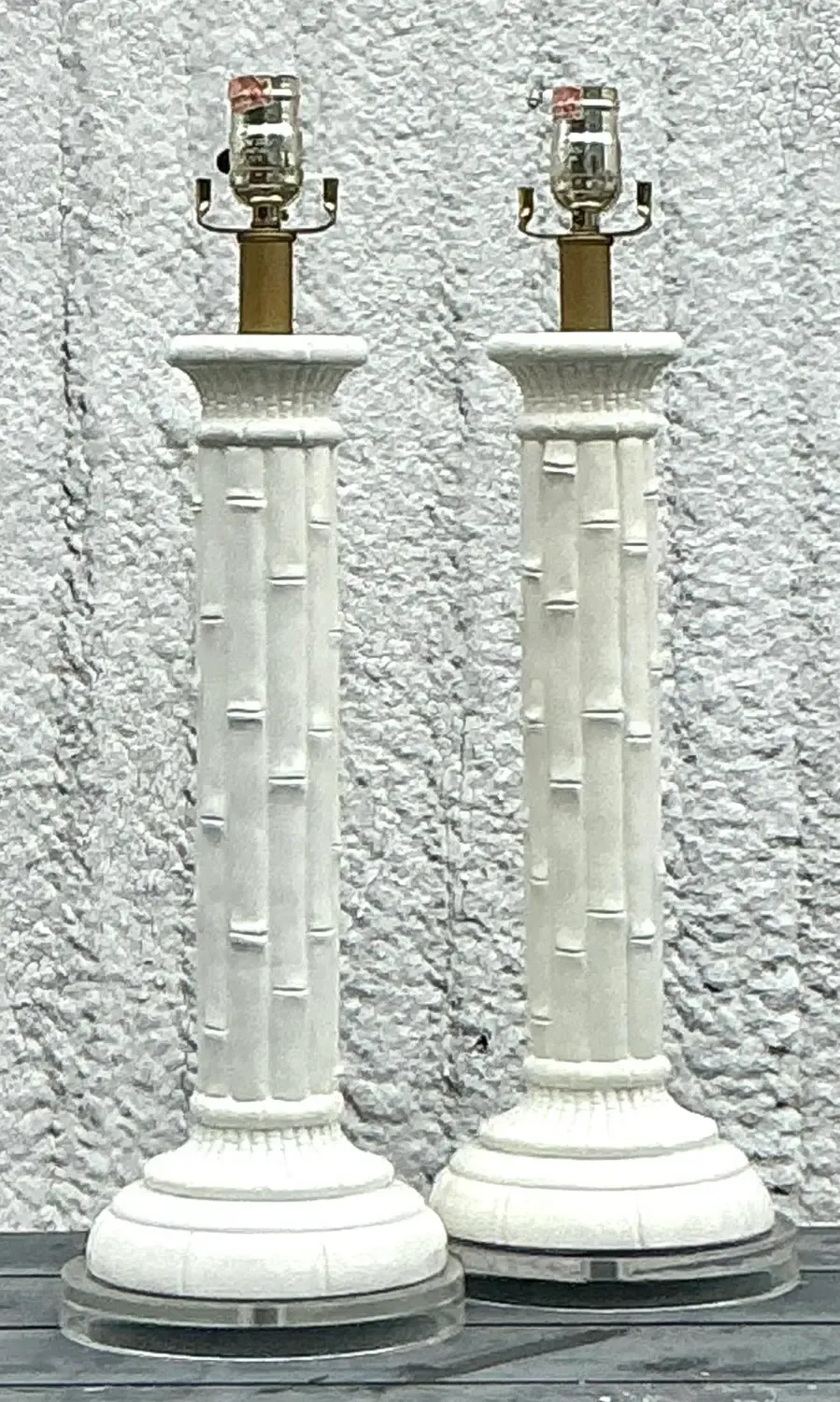 Vintage Boho Glazed Ceramic Bamboo Lamps - a Pair — additional photo 4