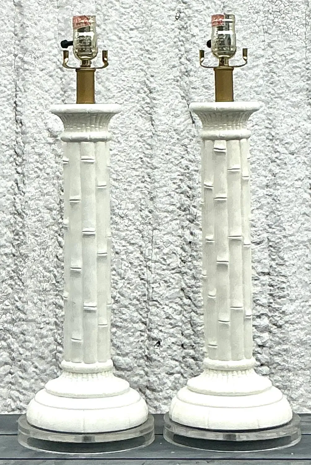 Vintage Boho Glazed Ceramic Bamboo Lamps - a Pair — additional photo 5