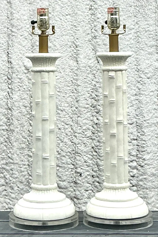 Vintage Boho Glazed Ceramic Bamboo Lamps - a Pair — additional photo 5