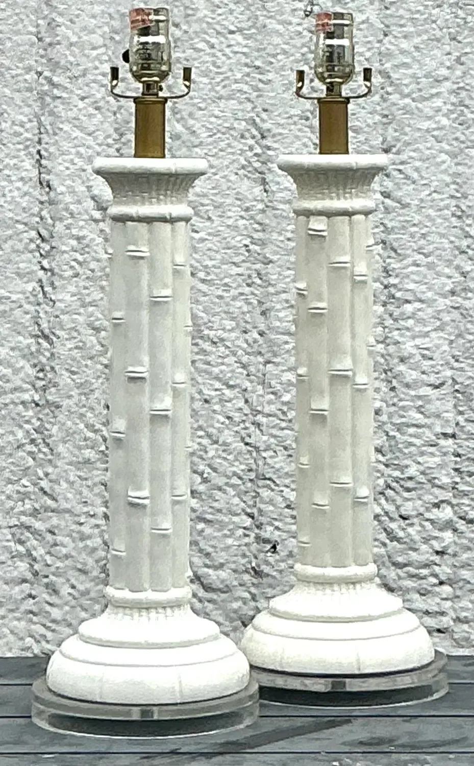 Vintage Boho Glazed Ceramic Bamboo Lamps - a Pair — additional photo 6
