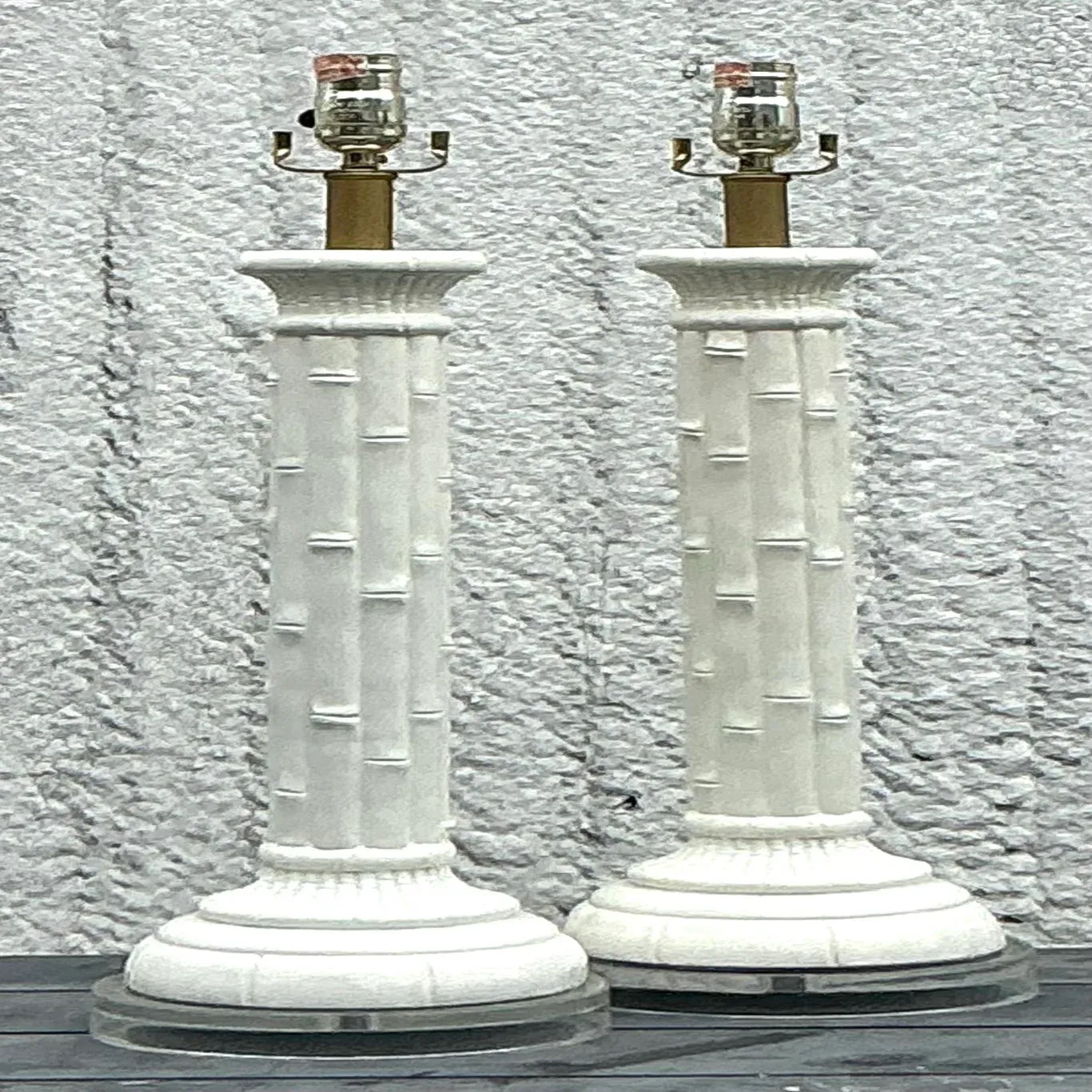 Vintage Boho Glazed Ceramic Bamboo Lamps - a Pair — additional photo 7