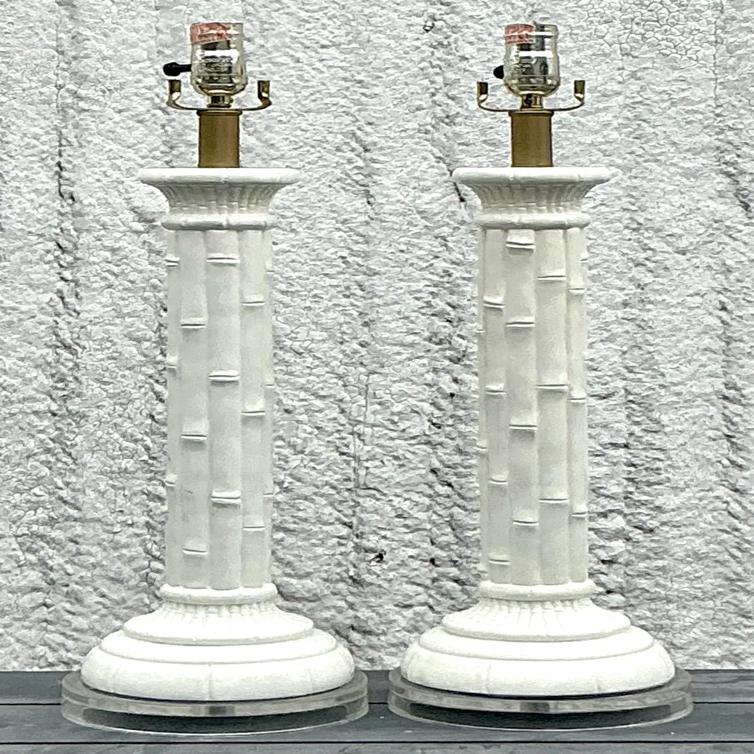 Vintage Boho Glazed Ceramic Bamboo Lamps - a Pair — additional photo 8