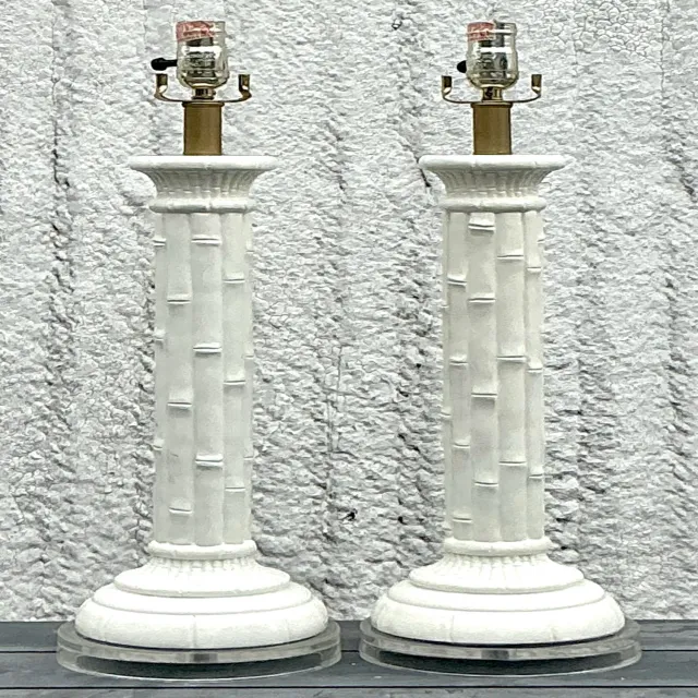 Vintage Boho Glazed Ceramic Bamboo Lamps - a Pair — additional photo 8