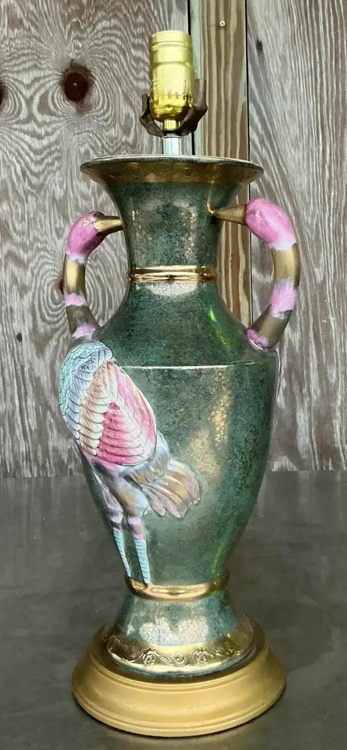 Vintage Boho Glazed Ceramic Bird Lamp — additional photo 1