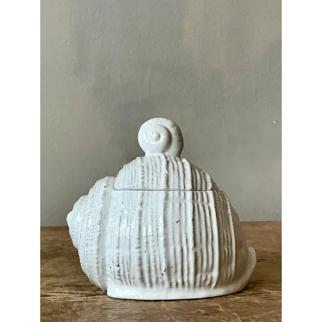 Vintage Boho Glazed Ceramic Conch Shell Honey Pot — additional photo 1