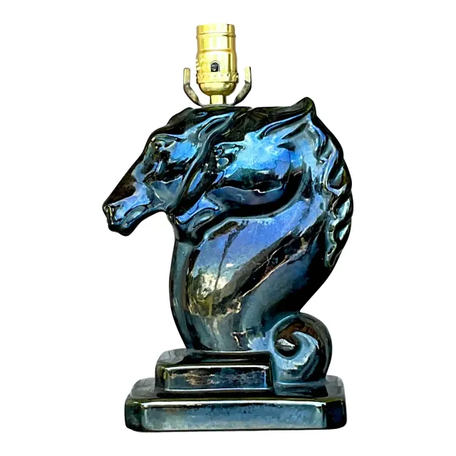 Vintage Boho Glazed Ceramic Double Horse Head Lamp — additional photo 1