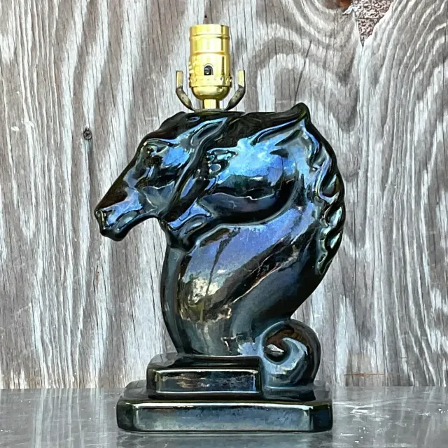 Vintage Boho Glazed Ceramic Double Horse Head Lamp — additional photo 7