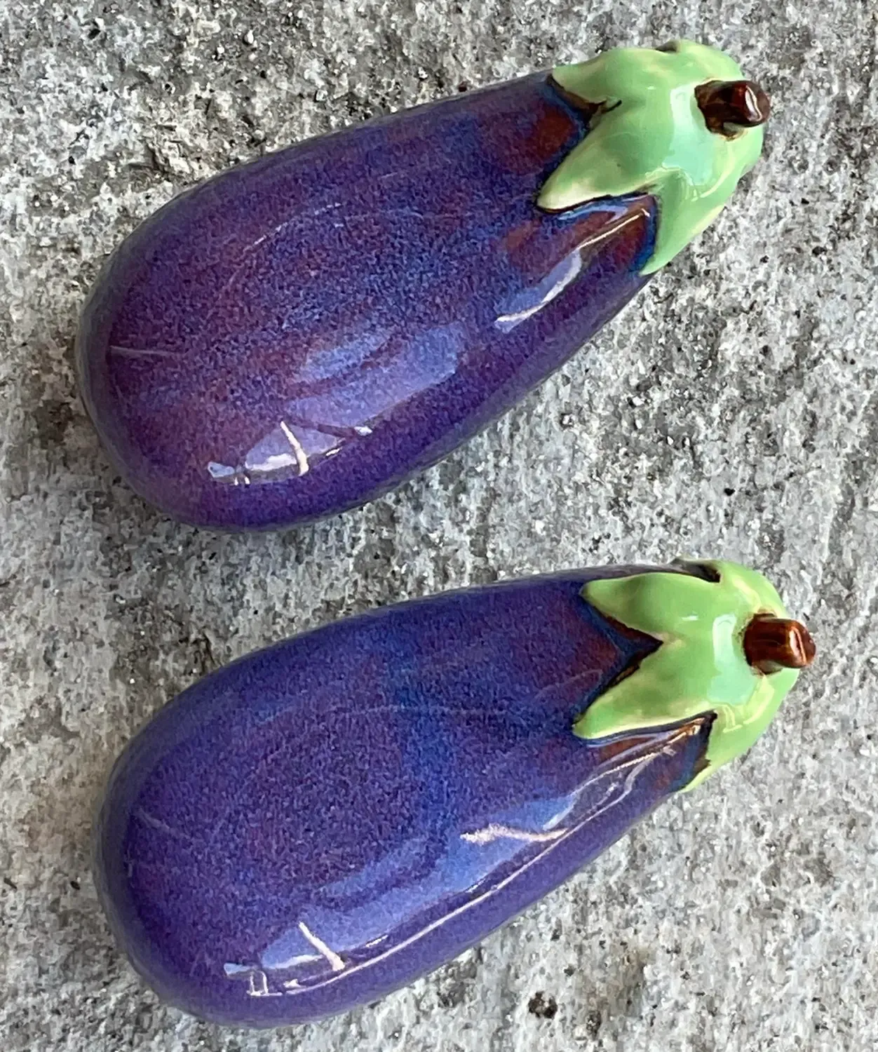 Vintage Boho Glazed Ceramic Eggplants - a Pair — additional photo 1