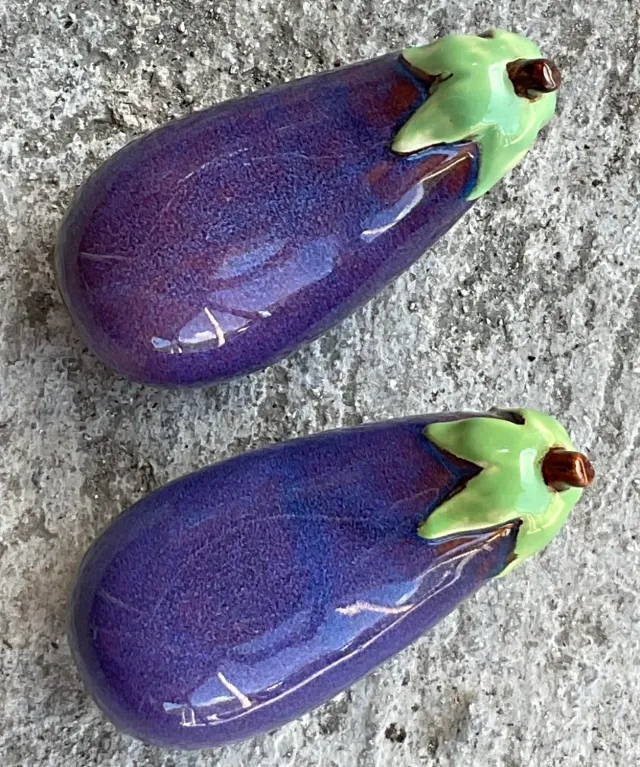 Vintage Boho Glazed Ceramic Eggplants - a Pair — additional photo 1