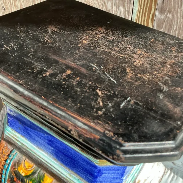 Vintage Boho Glazed Ceramic Elephant Low Stool - Ceramic, 26W x 21.25H — additional photo 4