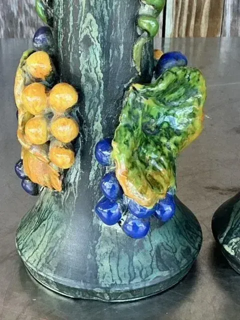 Vintage Boho Glazed Ceramic Grapes Candlesticks - a Pair — additional photo 2