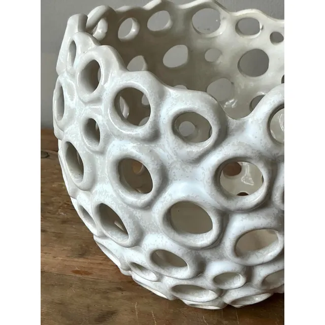 Vintage Boho Glazed Ceramic Holes Bowl — additional photo 4