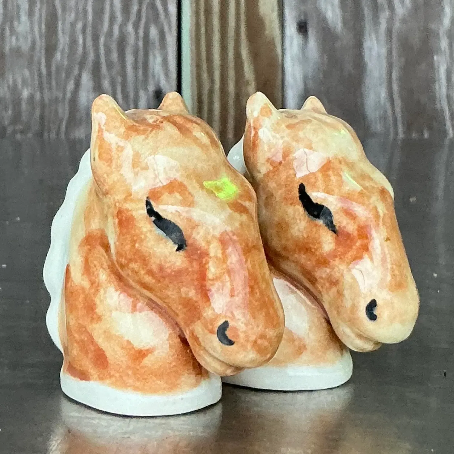 Vintage Boho Glazed Ceramic Horse Salt and Pepper Shakers - a Pair — additional photo 4