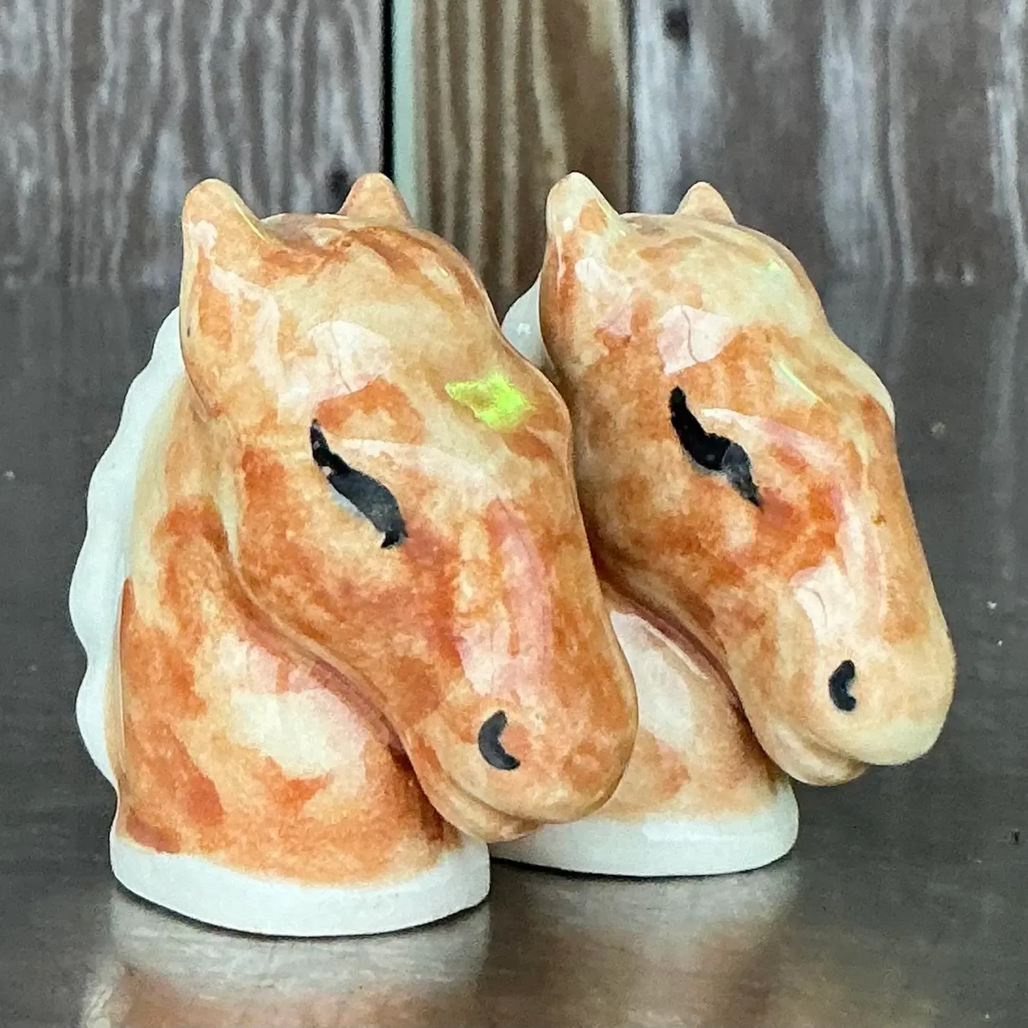 Vintage Boho Glazed Ceramic Horse Salt and Pepper Shakers - a Pair — additional photo 6