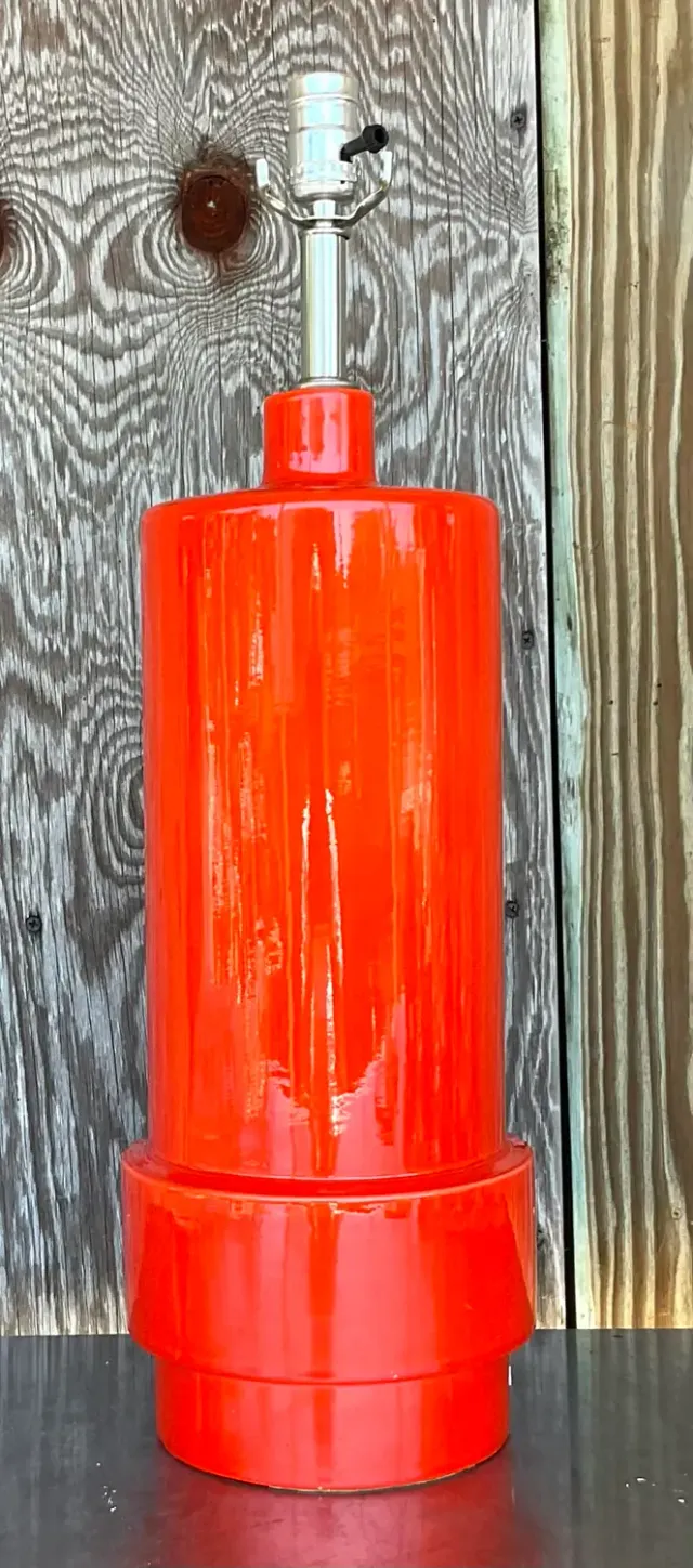 Vintage Boho Glazed Ceramic Lamp - Ceramic, 7.75W x 24.75H — additional photo 3